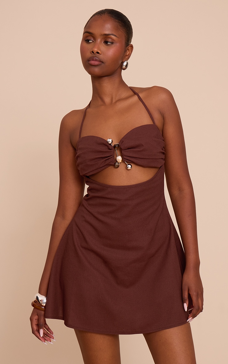 Chocolate Trim Detail Shift Dress image 1
