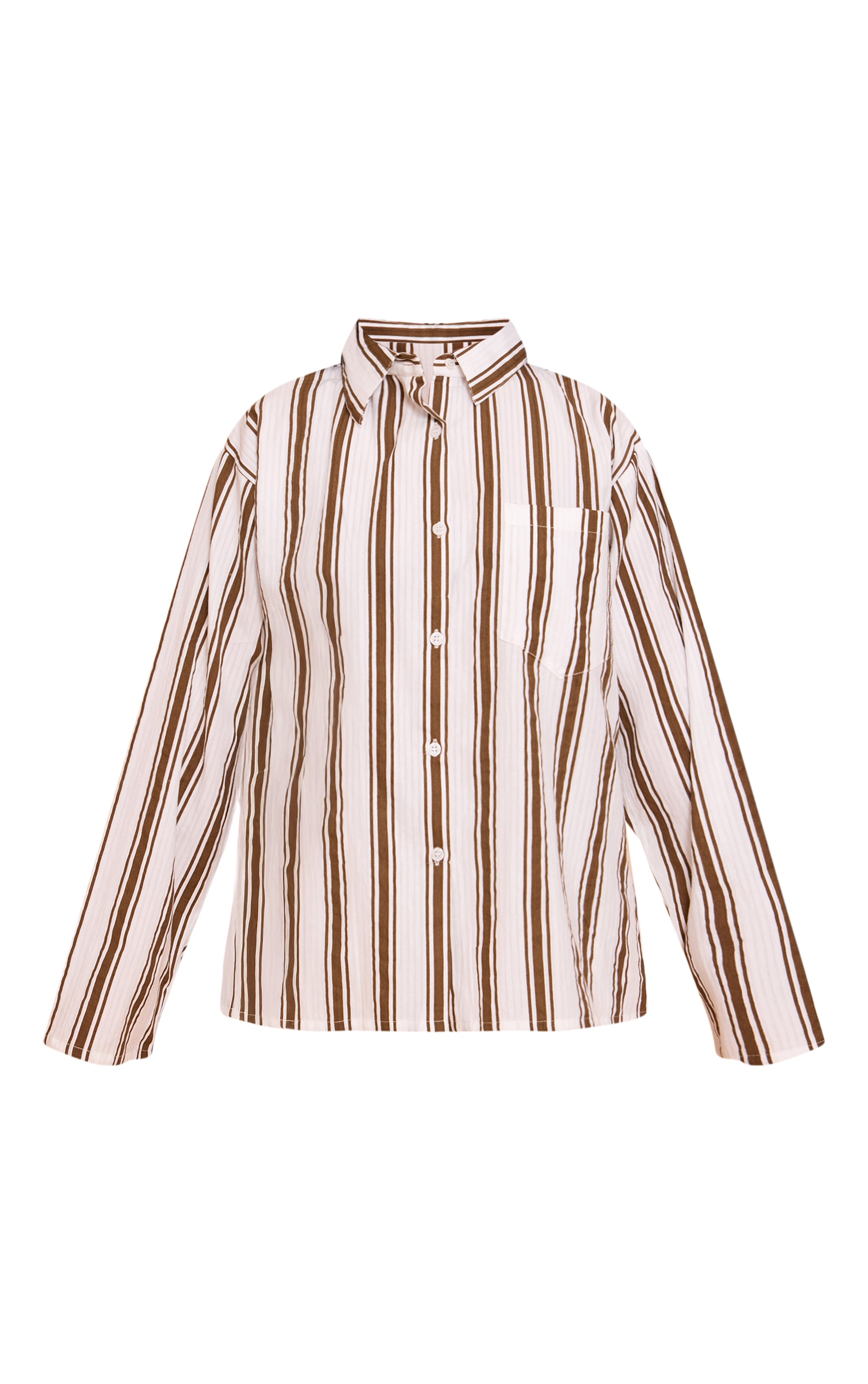 Petite Beige Striped Linen Look Oversized Long Sleeve Shirt image 5