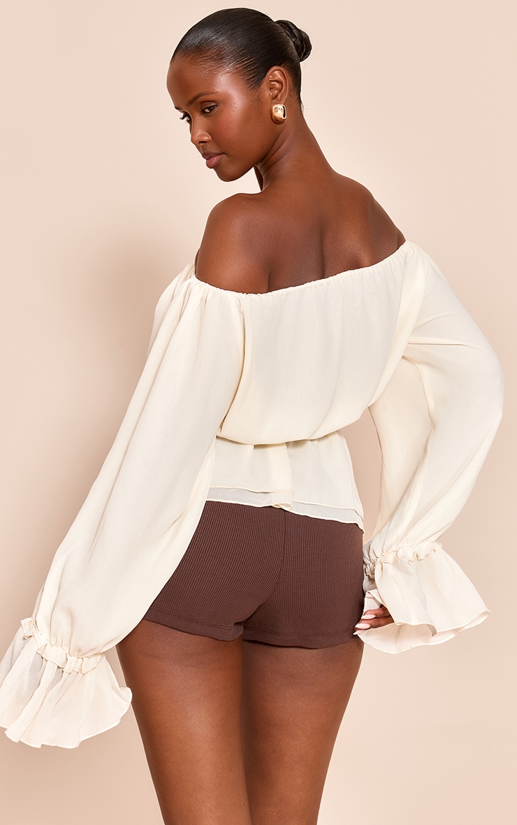 Cream Chiffon Tie Detail Bardot Floaty Top image 2