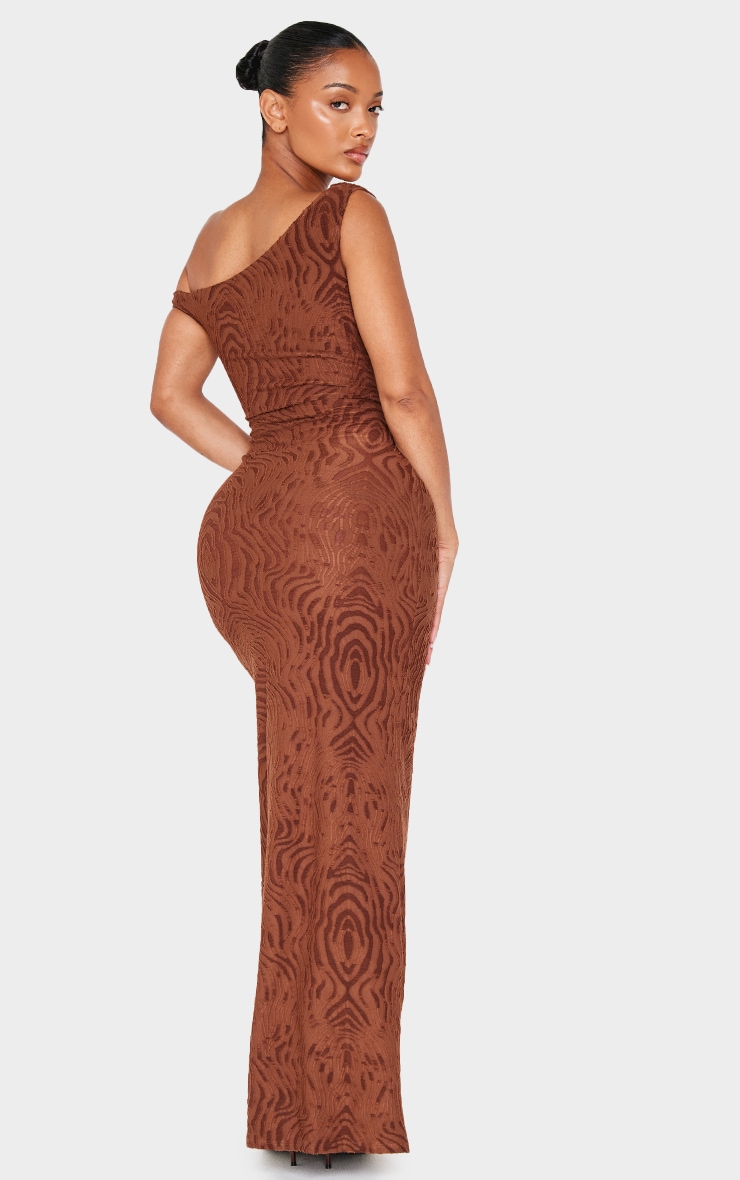 Shape Chocolate Zebra Devore Asymmetric Off Shoulder Maxi Dress image 2