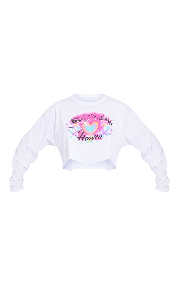 White Graffiti Print Long Sleeve Top image 5