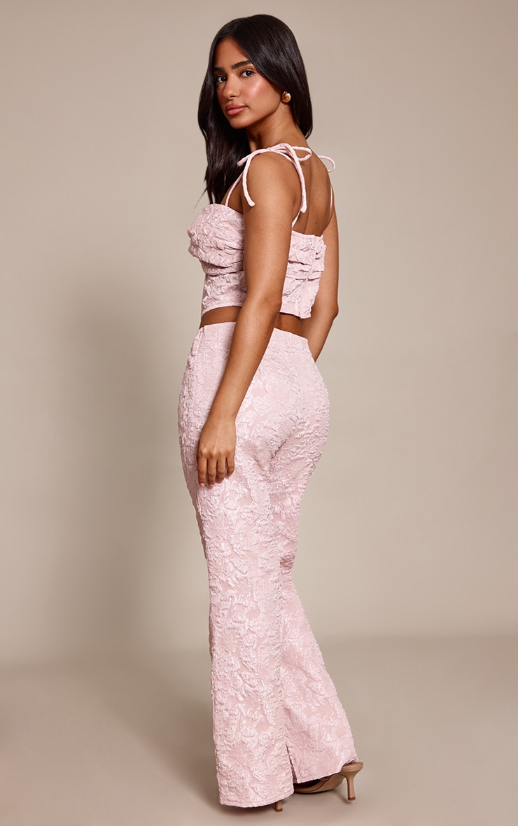 Petite Baby Pink Printed Tie Waist Flared Pants  image 3