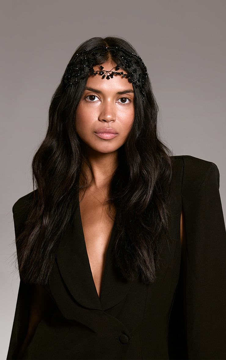 Black Beaded Tiara Headband image 1