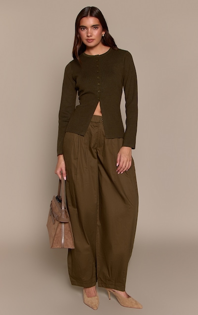 Khaki Elasticated Waist Parachute Pants