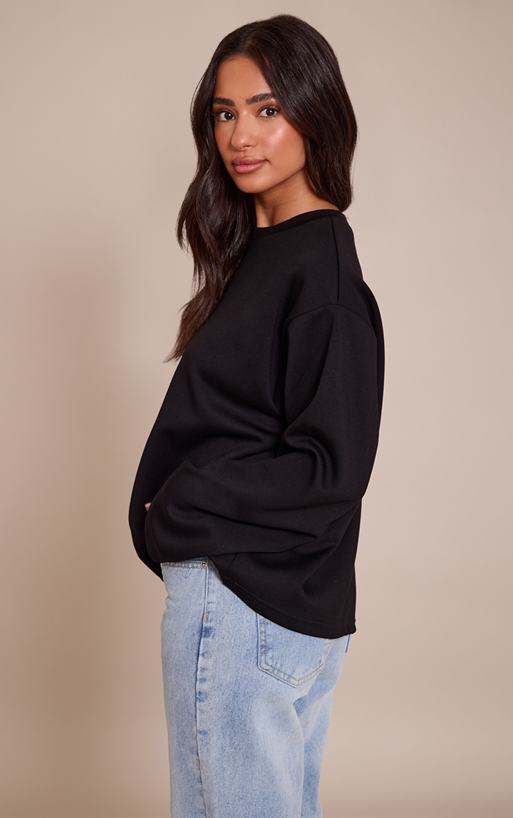 Petite Black Modal Oversized Long Sleeved T-shirt image 2