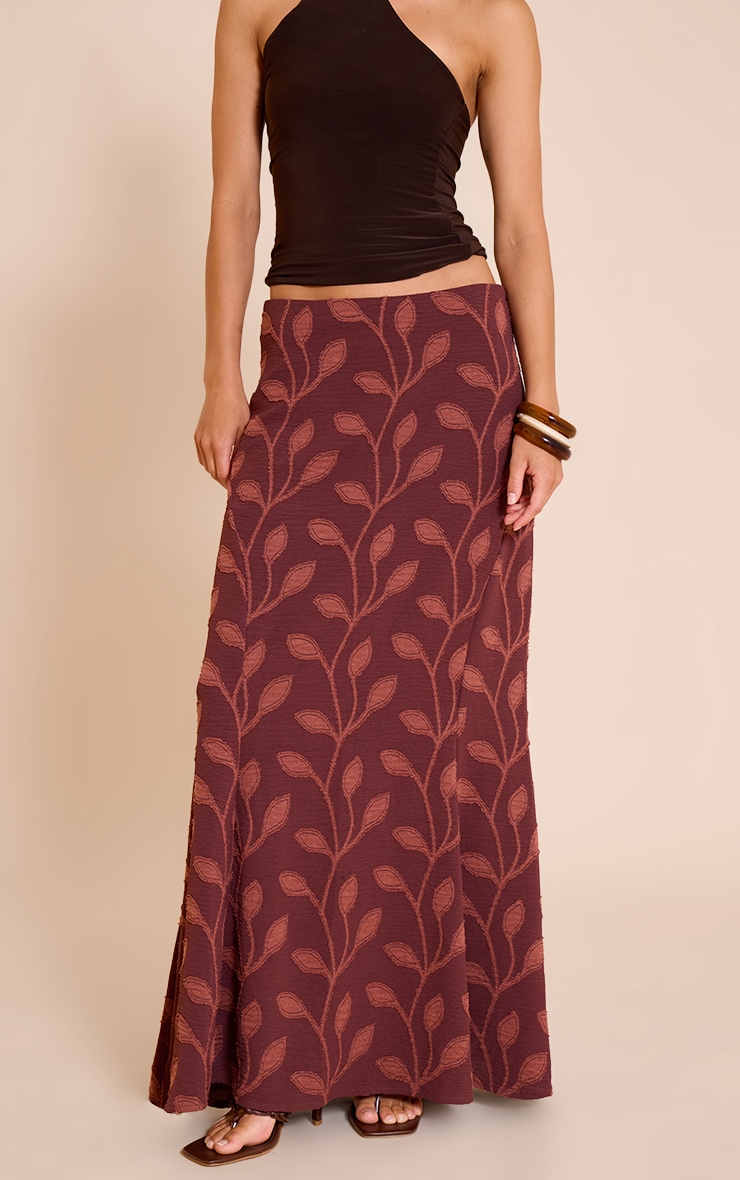 Chocolate Textured Woven Floaty Maxi Skirt image 2
