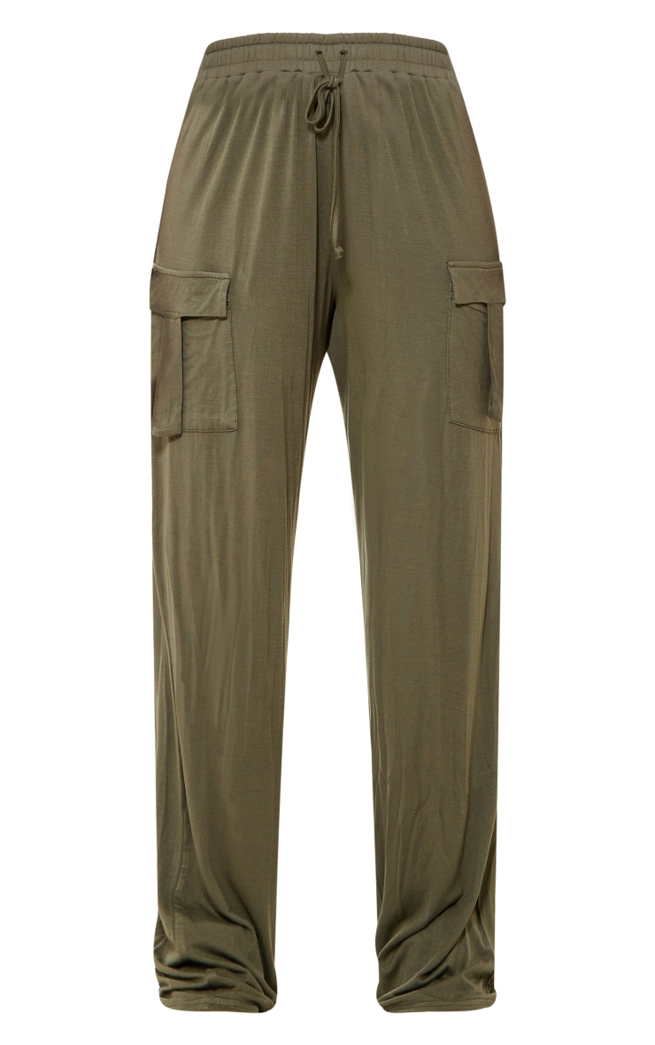 Pantalon cargo large kaki en jersey à poches image 5