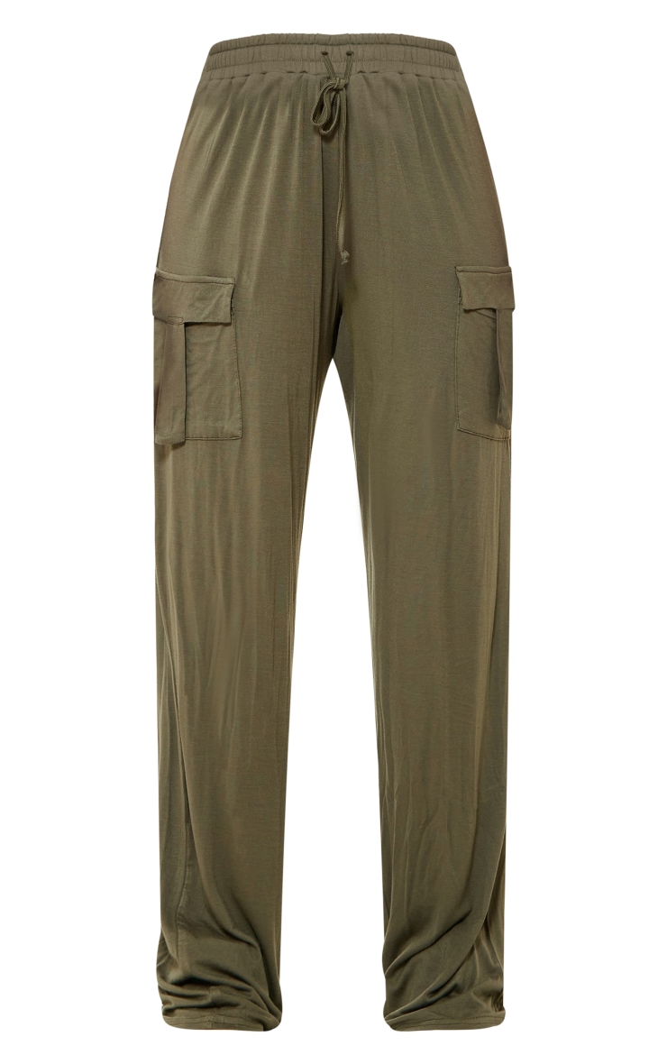 Khaki Jersey Cargo Pocket Wide Leg Pants image 5