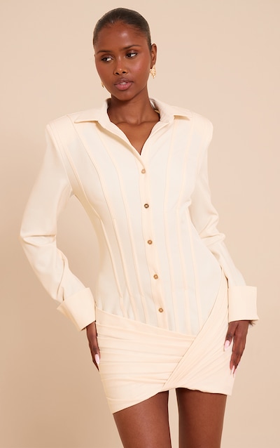 Robe chemise portefeuille tissée structurée crème au beurre