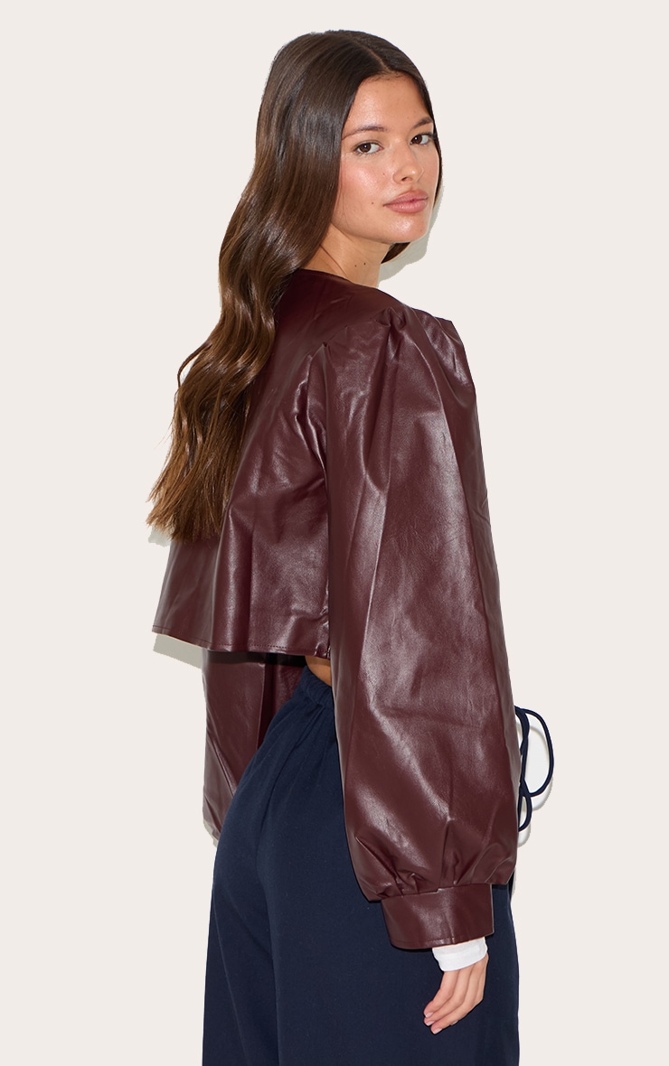 Veste Bourgogne PU Plis Manches Boutonnée image 2