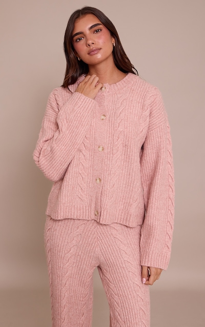Pink Cable Knit Button Through Cardigan