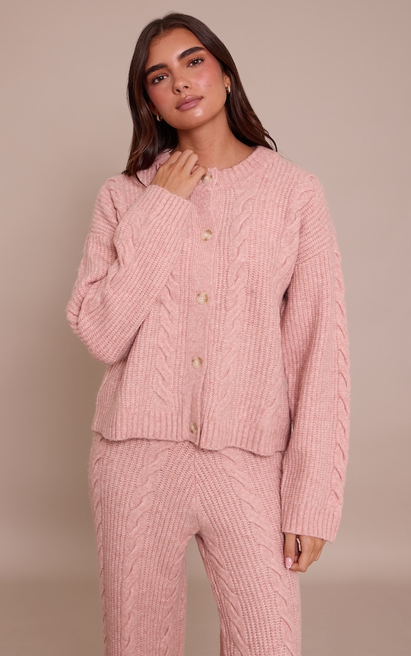 Pink Cable Knit Button Through Cardigan