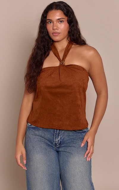 Shape Light Brown Halterneck Suede Top