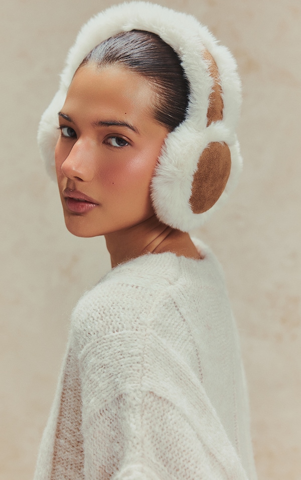 Chestnut Faux Suede Faux Fur Lined Ear Muffs