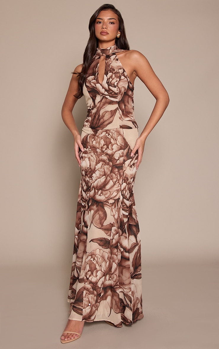 Cream Printed Keyhole Drape Top image 3