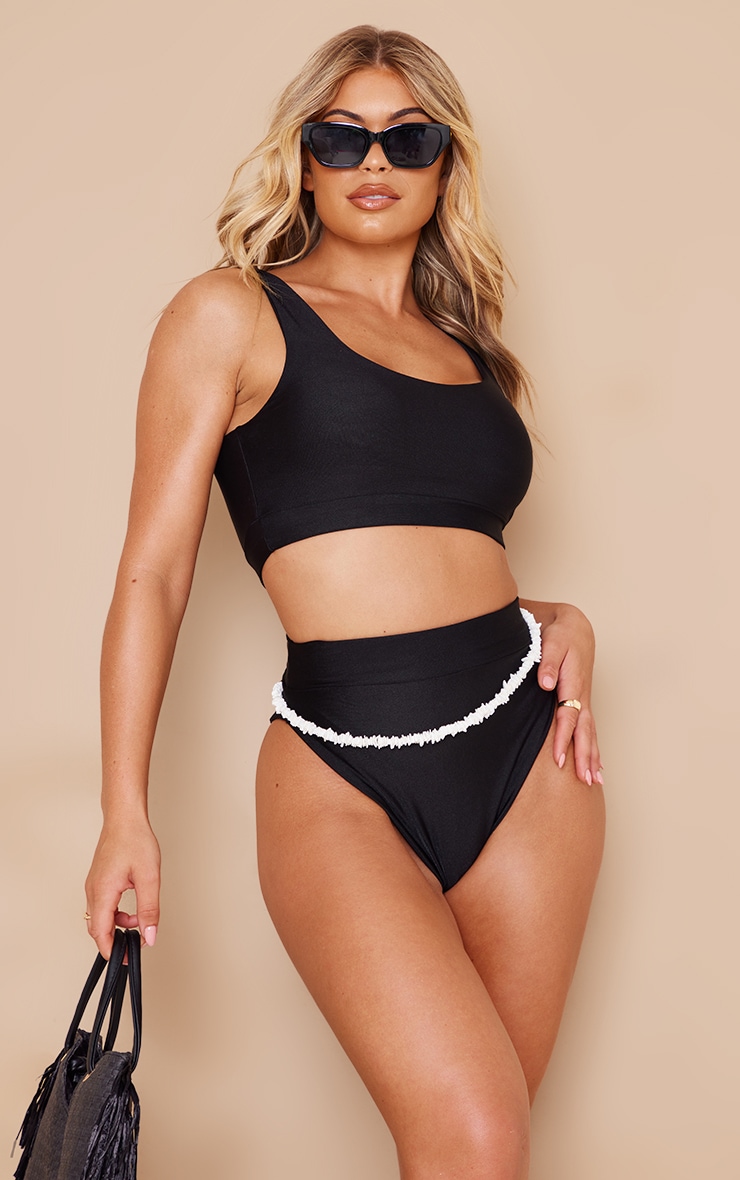 Bas de maillot de bain échancré noir à taille haute et bande élastique Mix & Match image 4