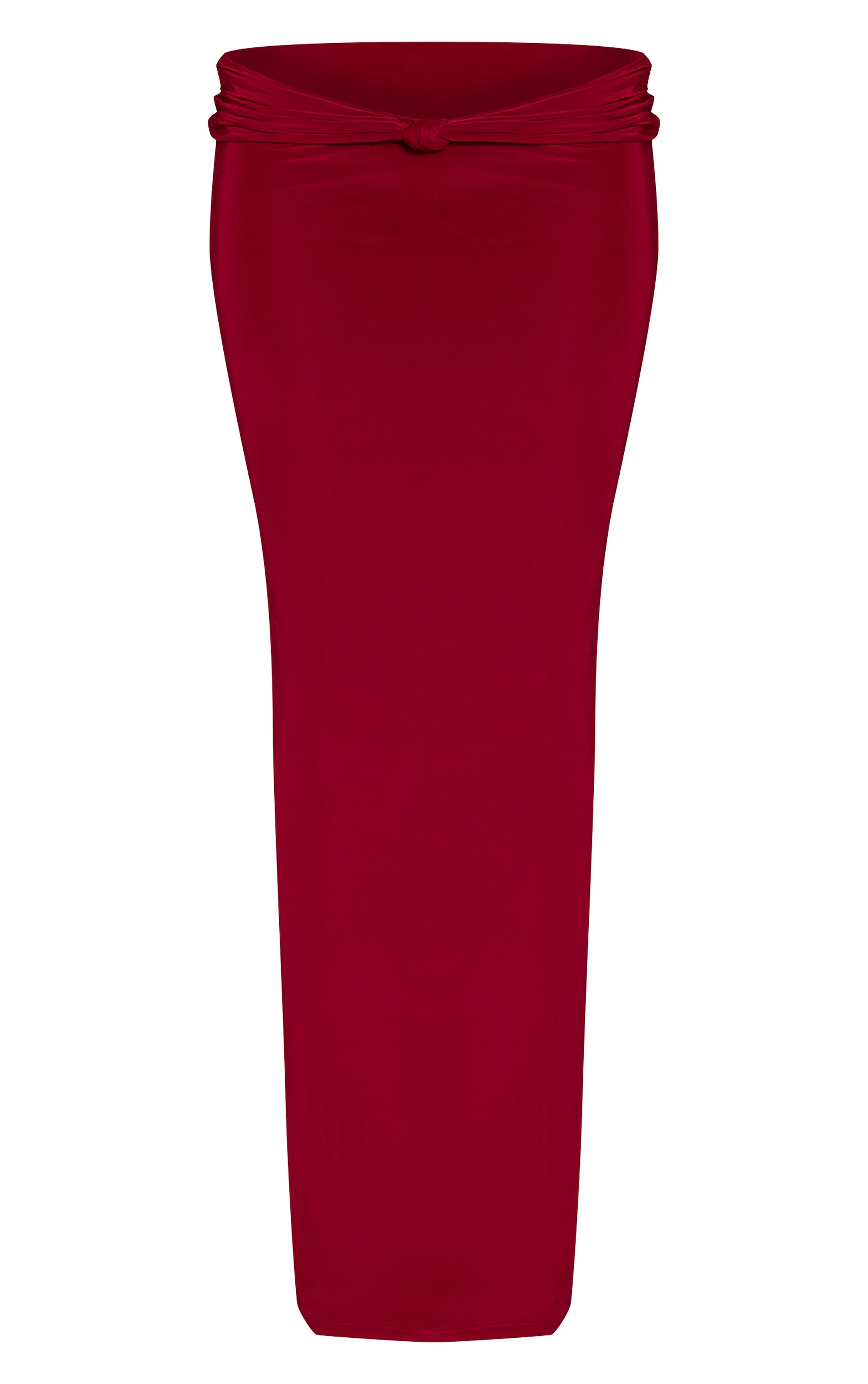 Jupe longue moulante rouge vin à détail replié noué image 5