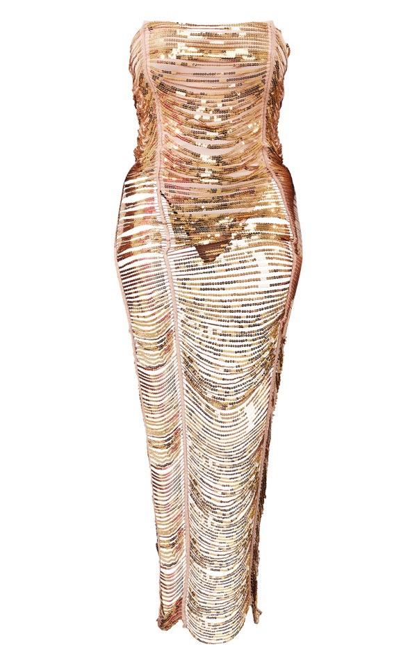 Shape Gold Sequin Fringe Bandeau Midaxi Dress image 5