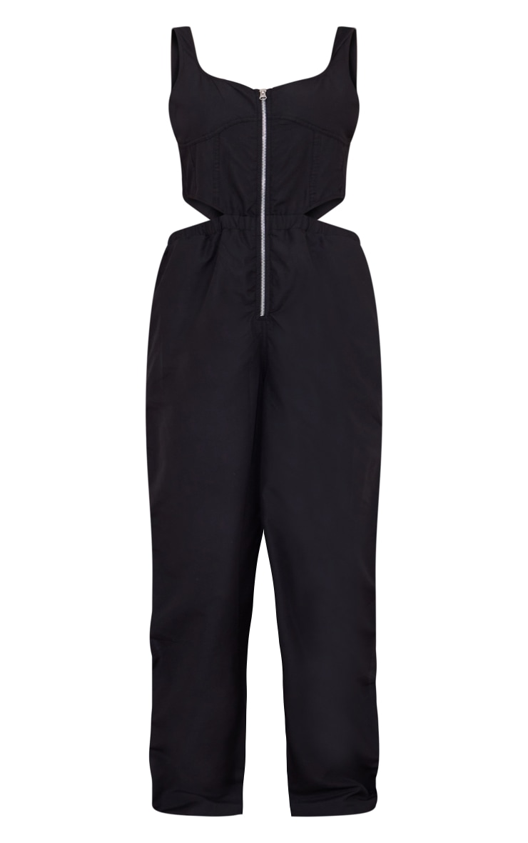 Black Square Neck Zip Front Toggle Hem Utility Jumpsuit image 5