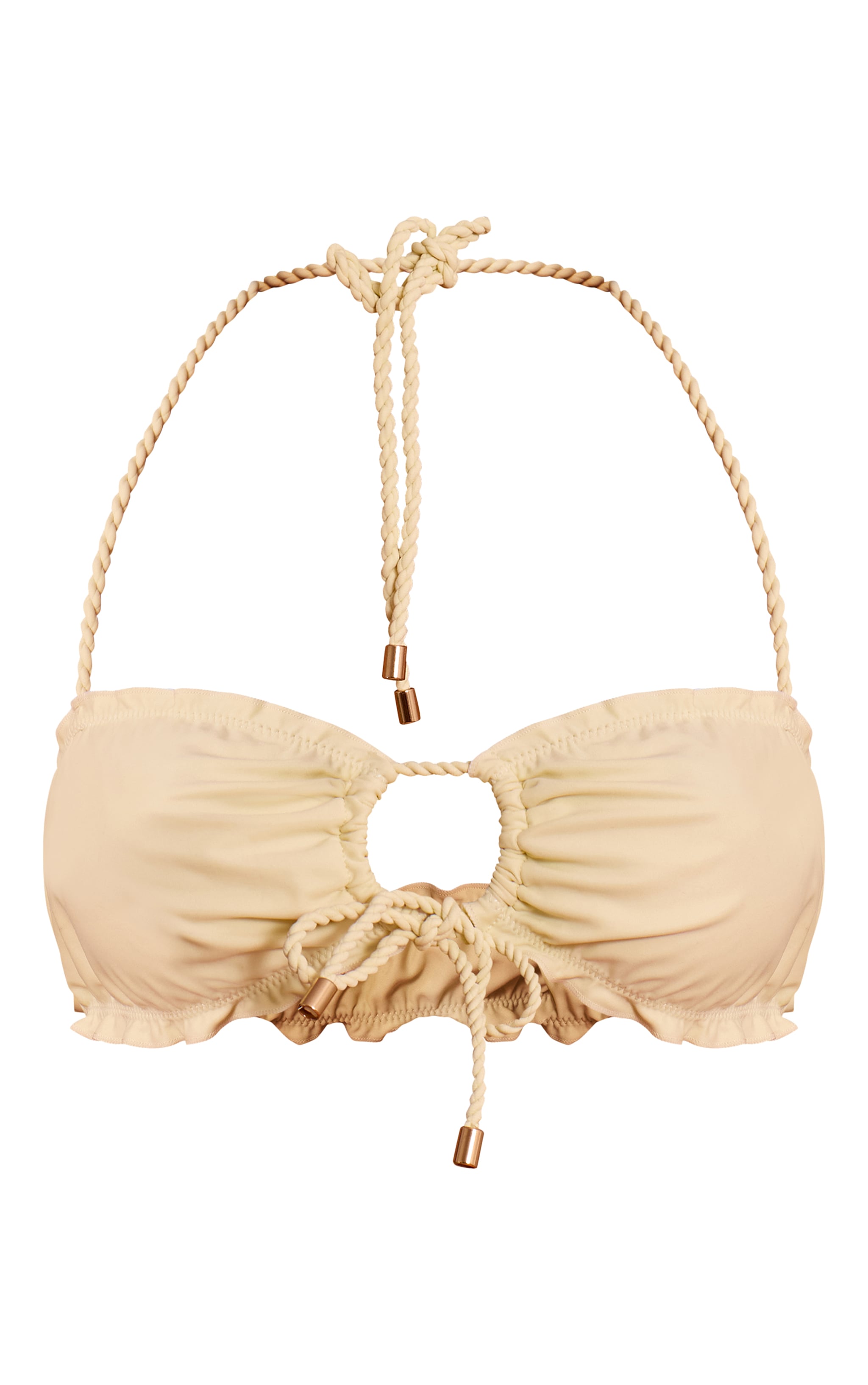 Cream Twist Detail Ruched Bikini Top image 5