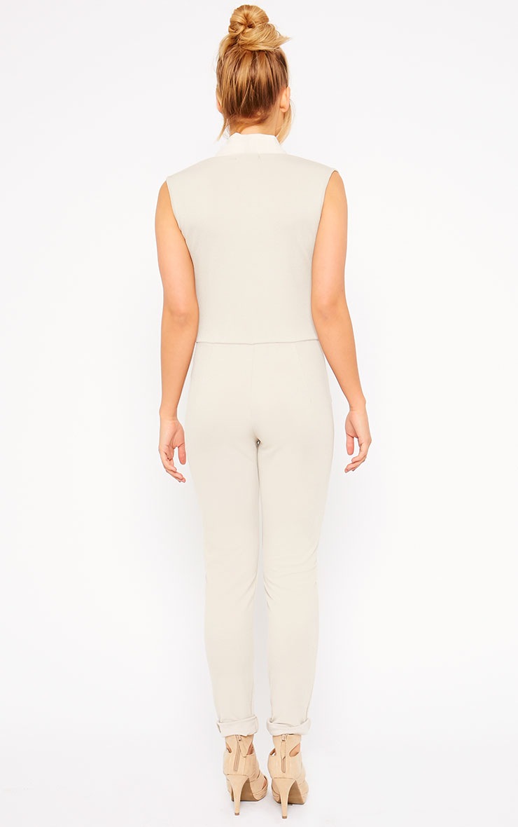 Julia Cream Cowl Neck Jumpsuit Knitwear PrettyLittleThing
