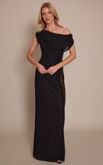 Black Woven Lace Side Detail Maxi Dress