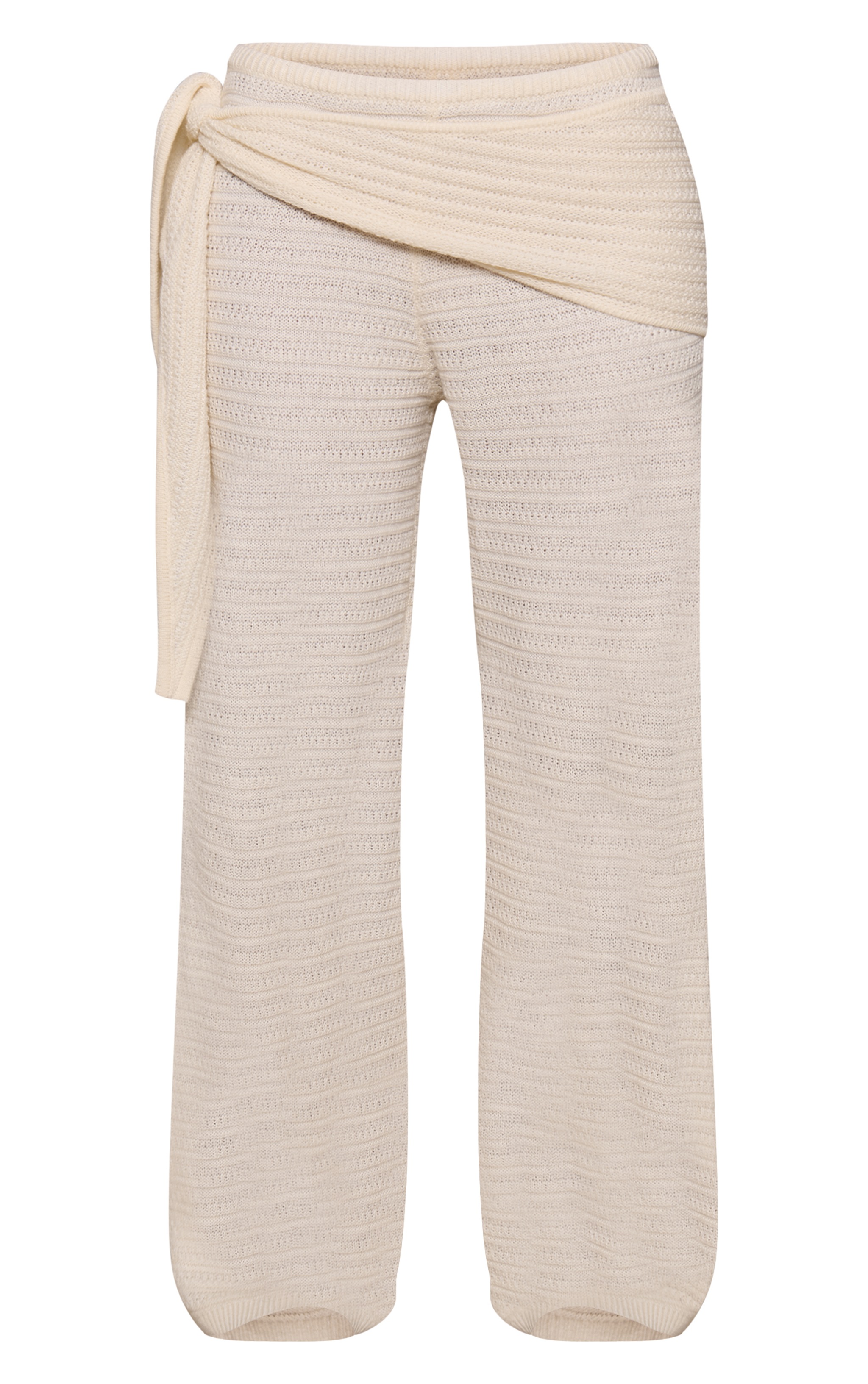 Cream Crochet Knit Striped Skirt Overlay Pants image 5