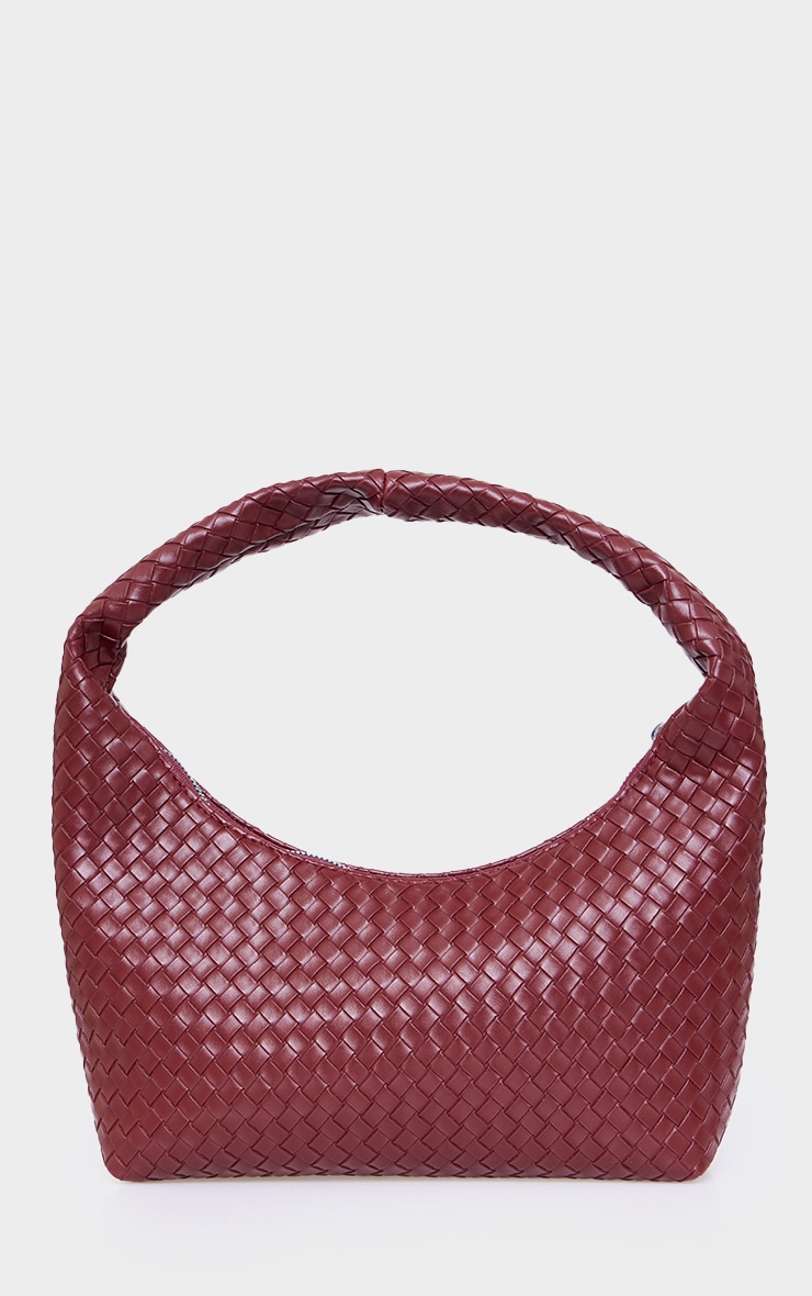 Burgundy Pu Weave Handbag image 2