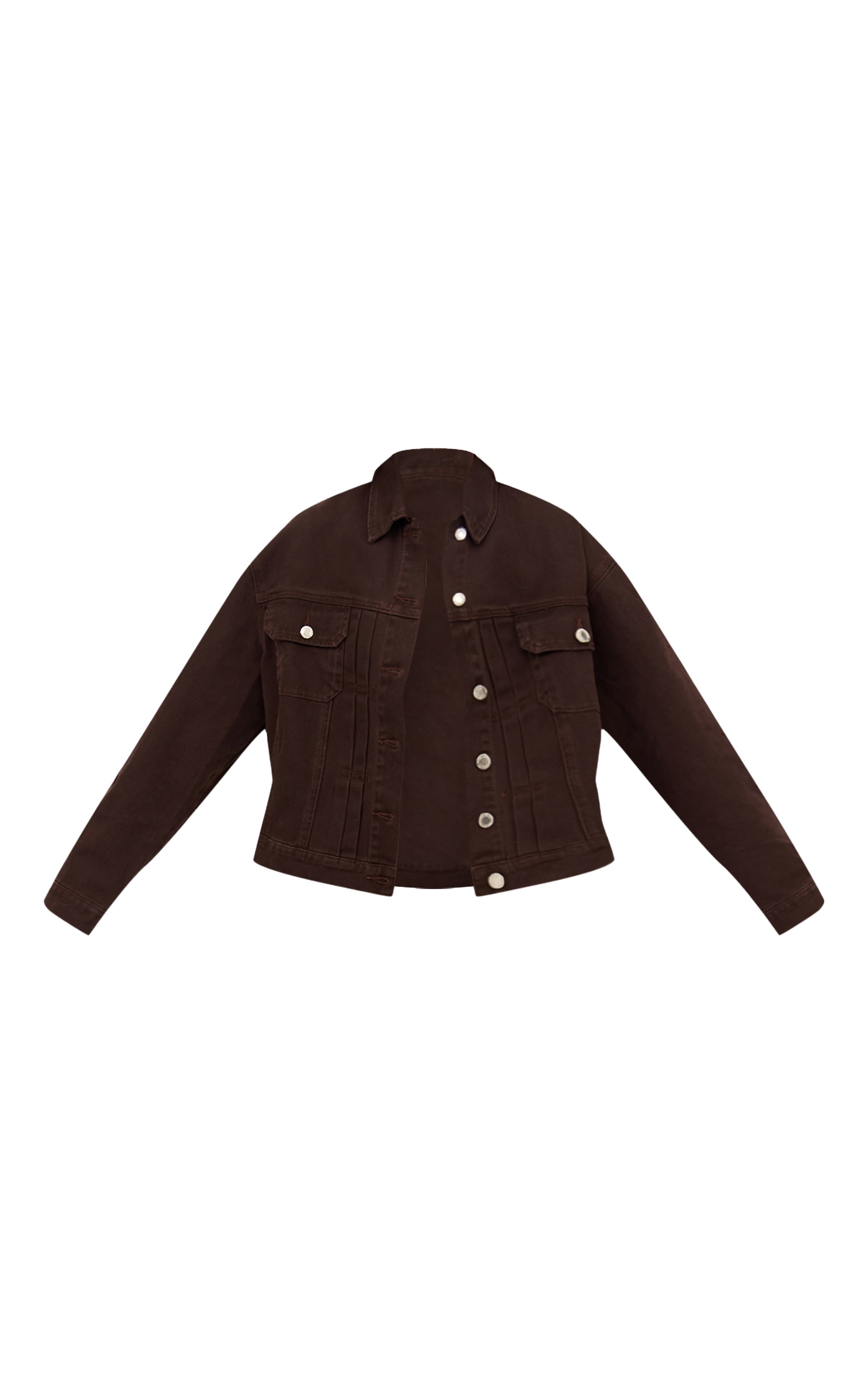Veste en jean chocolat foncé à épaules carrées et plissures image 5