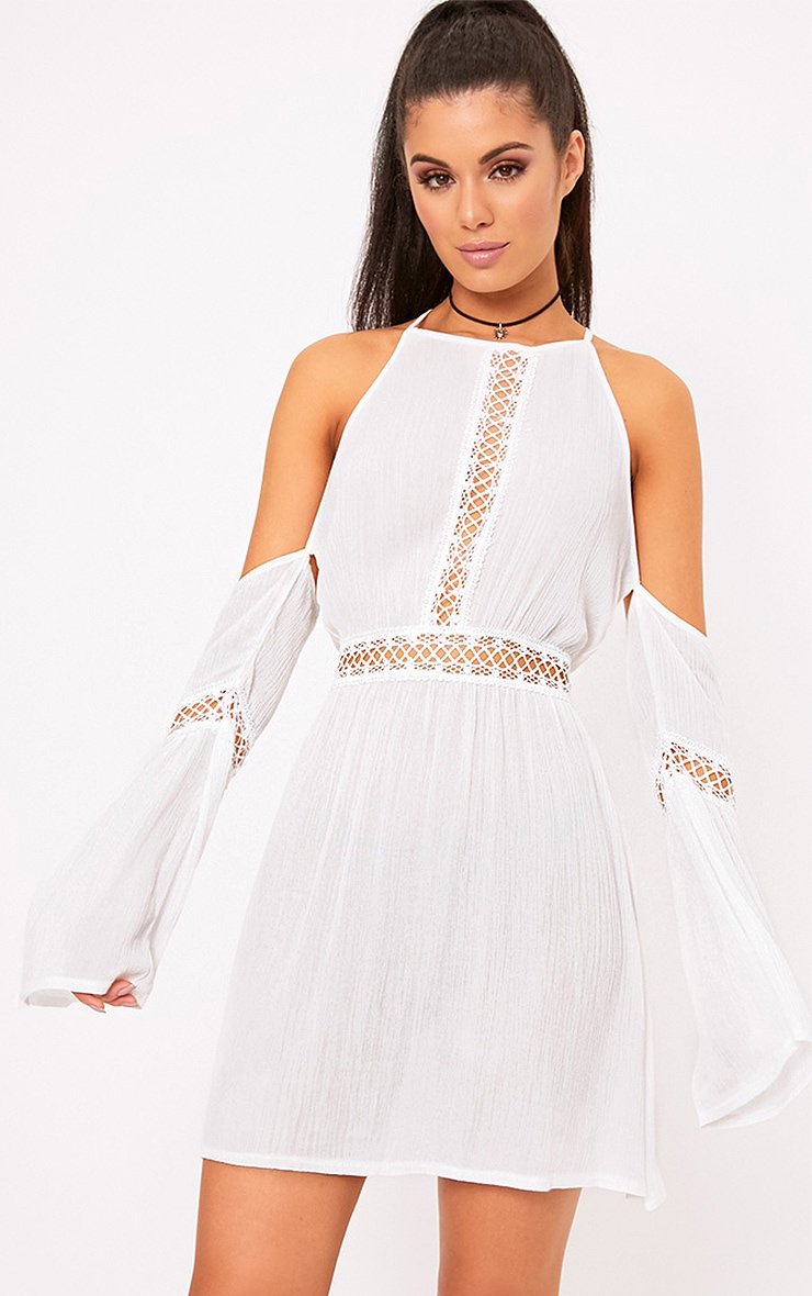 womens white cold shoulder dress