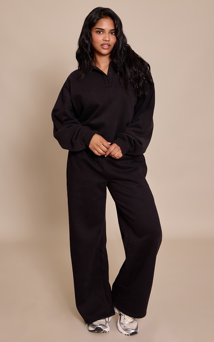 Petite Black Prettylittlething Polo Sweatshirt image 3