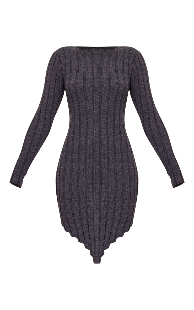 Robe pull en maille tricot gris anthracite à ourlet tombant image 5