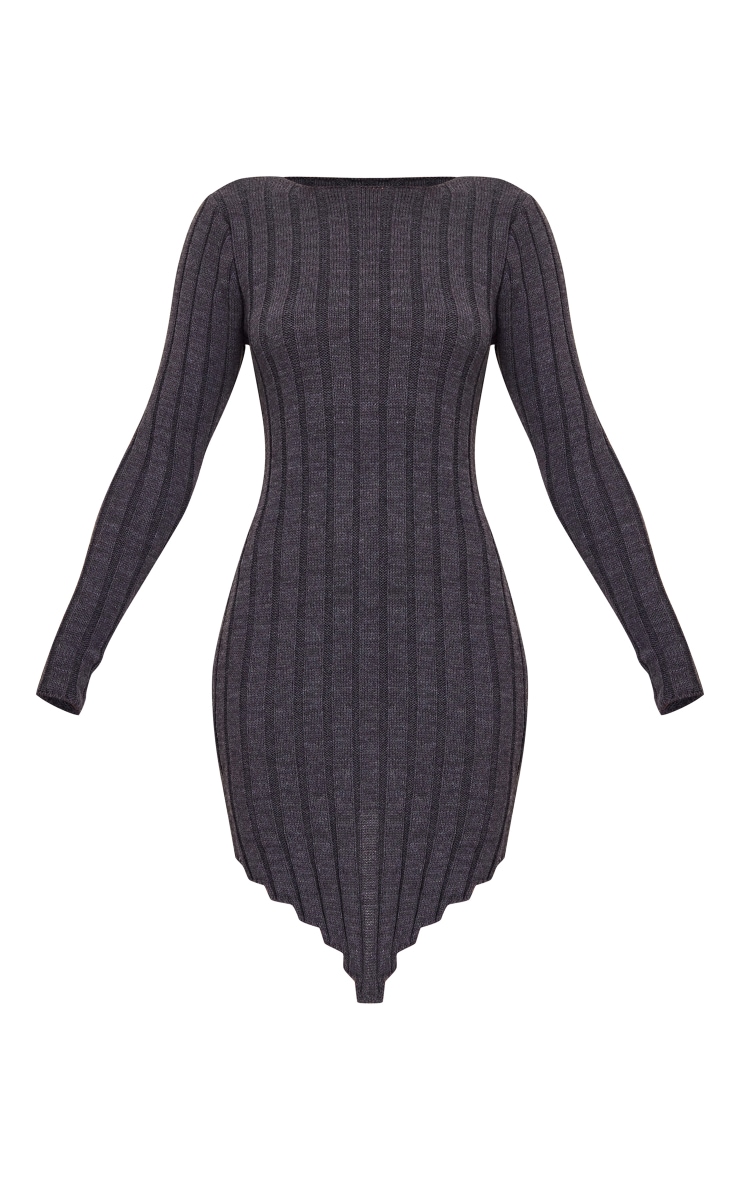 Charcoal Grey Knitted Drip Hem Sweater Dress image 5