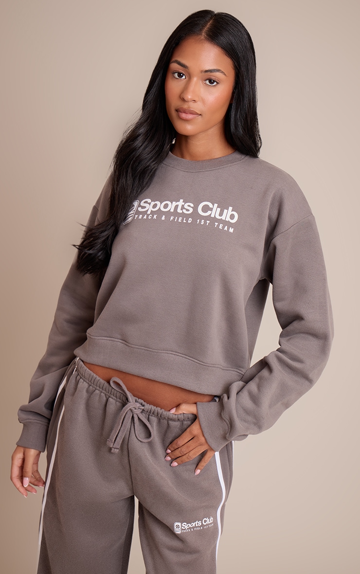Tall Charcoal Sports Club Print Cropped Sweatshirt