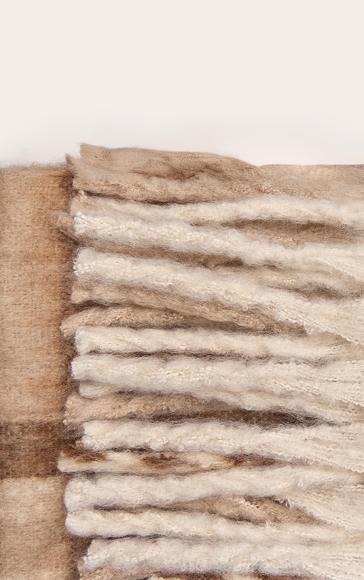 Beige Plaid Tassel Scarf image 3