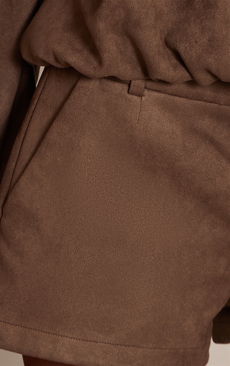Chocolate Faux Suede Tailored Shorts image 5