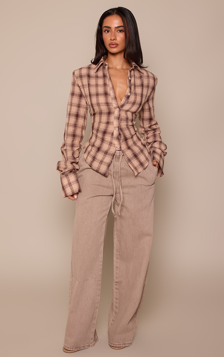 Petite Mushroom Denim Elasticated Tie Waist Wide Leg Jeans