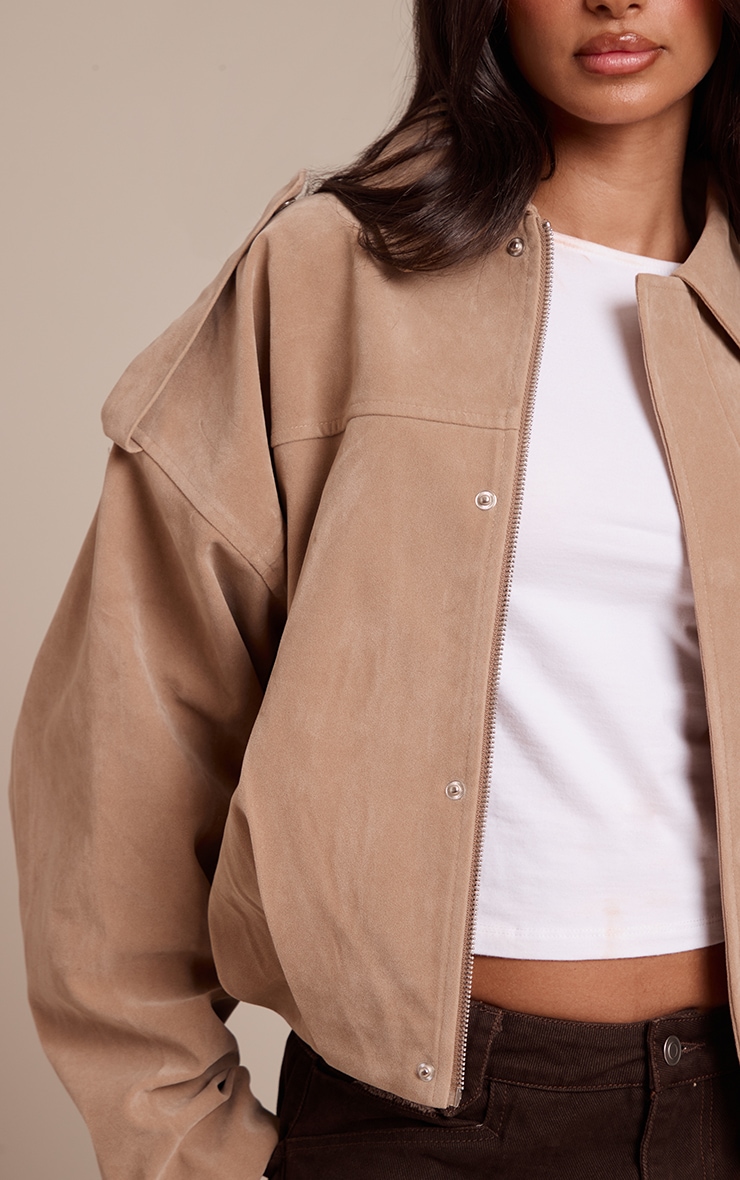Petite Stone Faux Suede Oversized Zip Up Jacket image 4