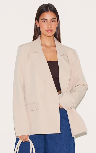 Blazer très oversize en maille tissée gris pierre à épaulettes