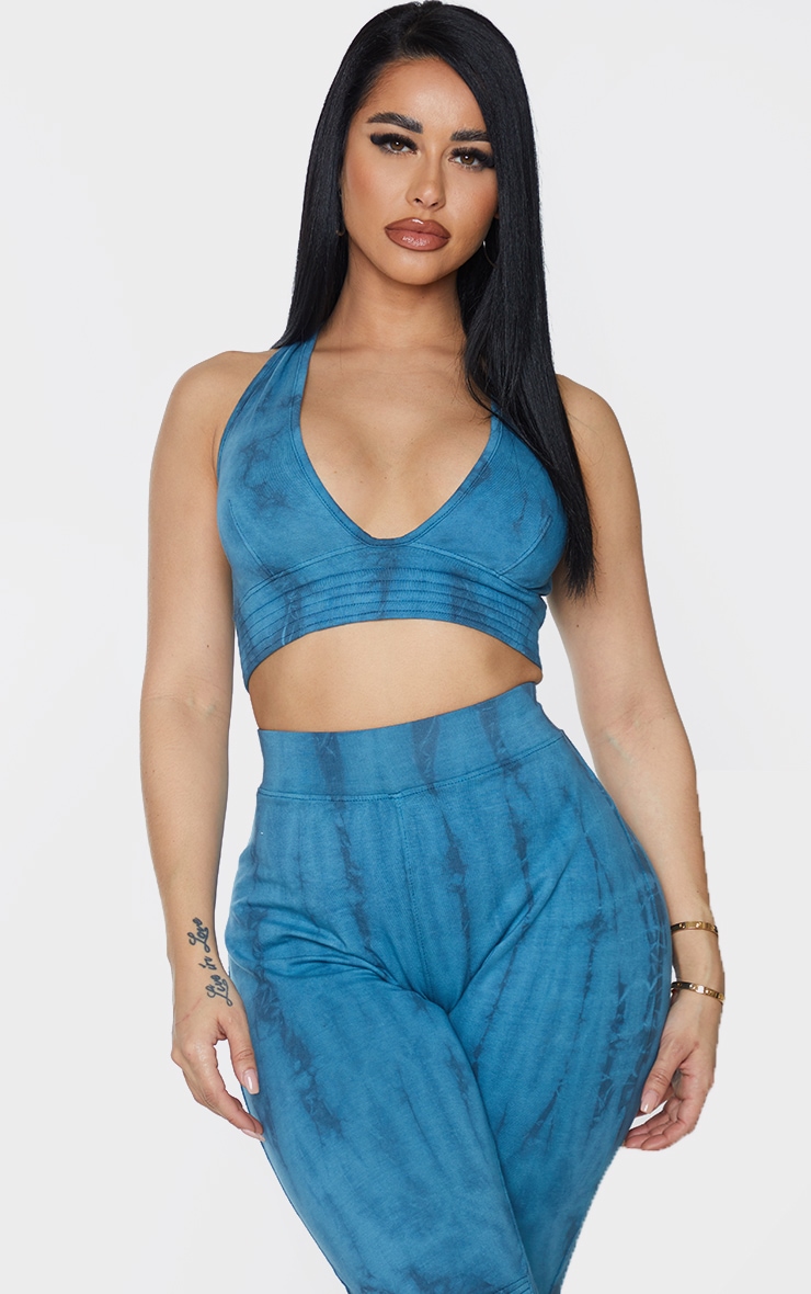 Image of Shape Teal Tie Dye Cotton Panelled Plunge Bralet