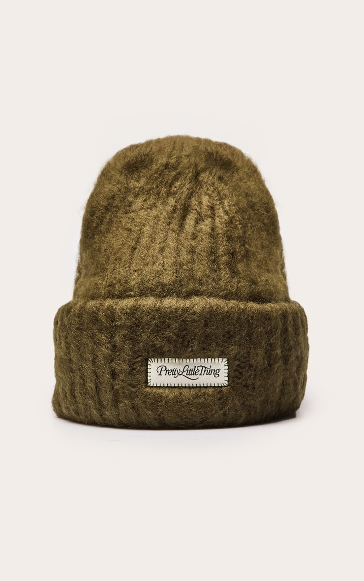 Khaki Fluffy Chunky Rib Beanie image 2