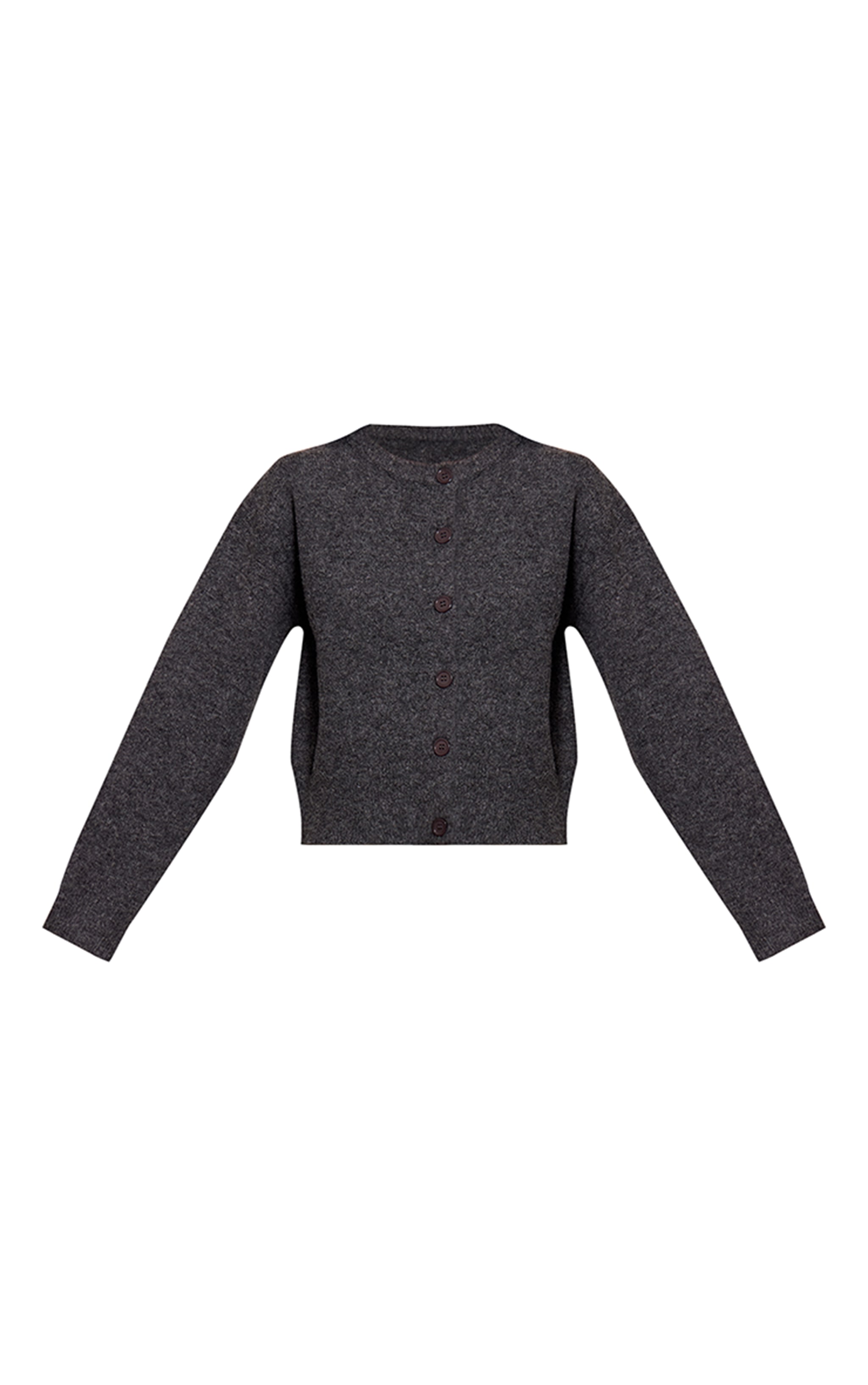 Charcoal Crew Neck Knit Cardigan image 5