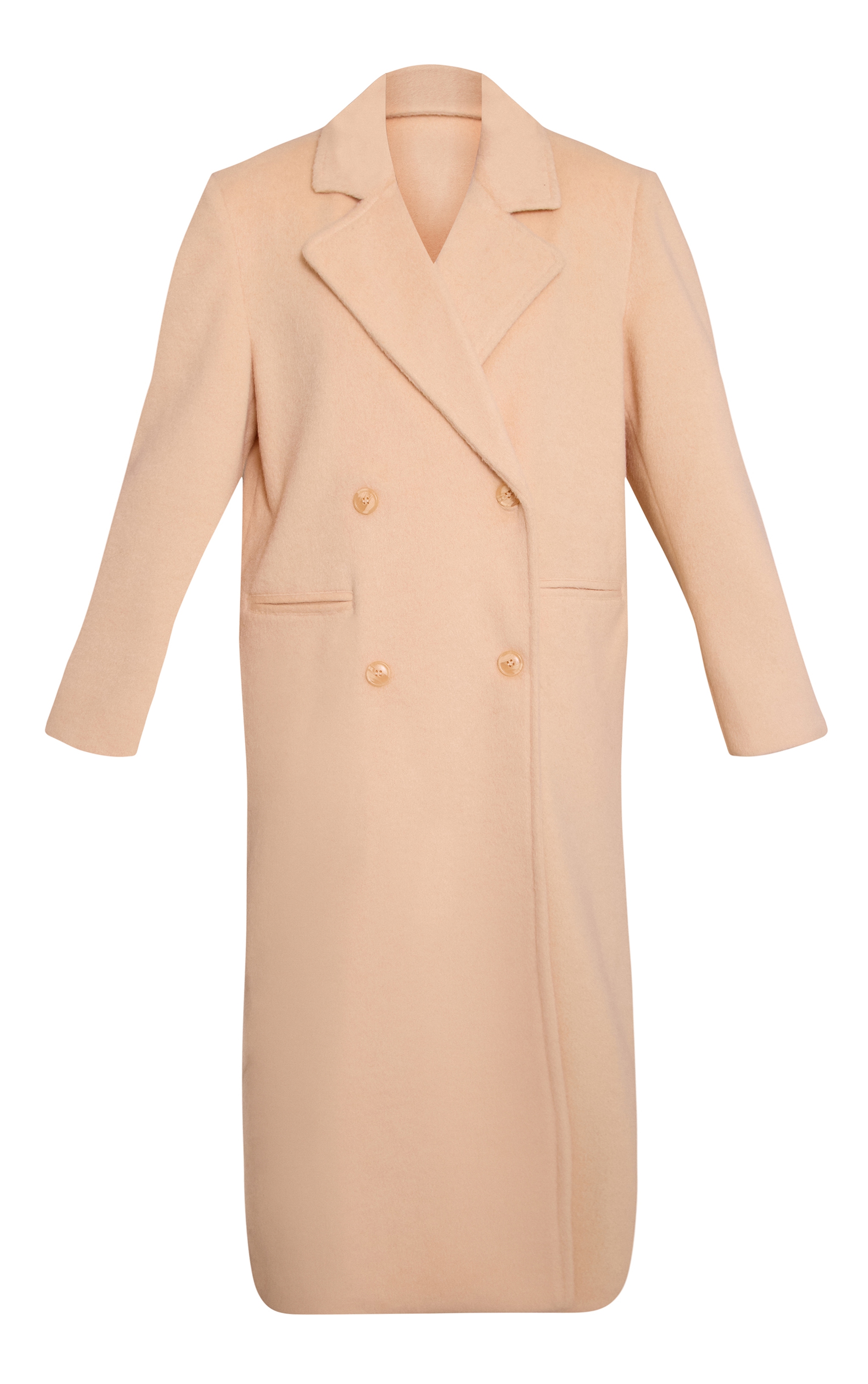 Manteau long structuré en effet laine crème au beurre à double boutonnière image 5
