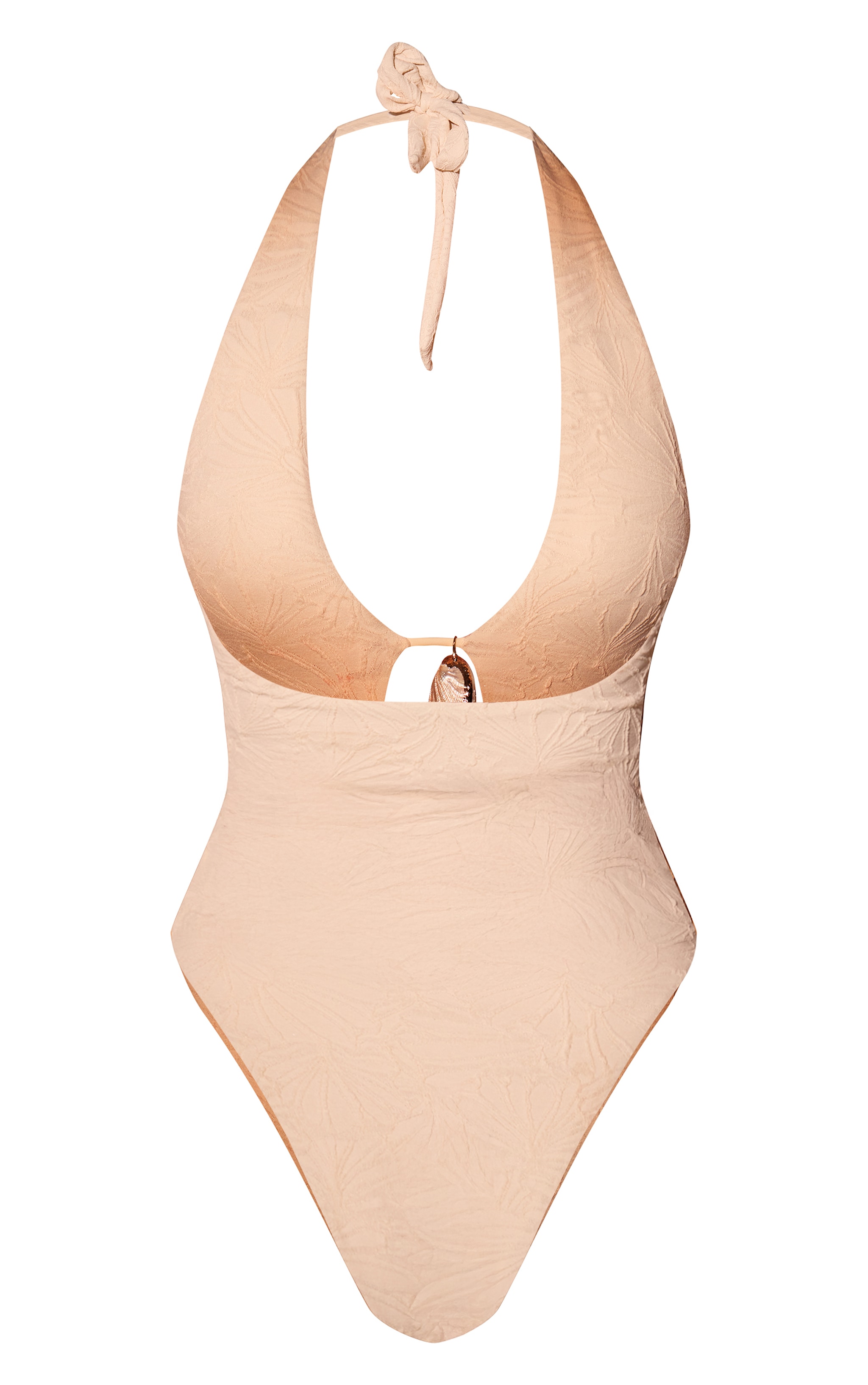 Cream Textured Shell Trim Plunge Swimsuit image 6