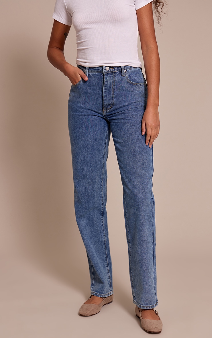 Tall Mid Blue Wash High Waist Straight Leg Jeans image 2