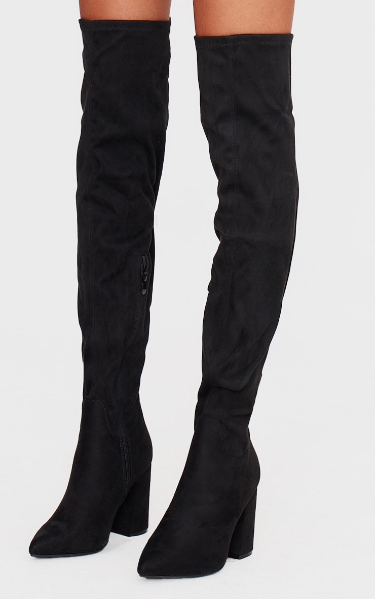 Black Wide Fit Point Toe Over The Knee Boots image 3
