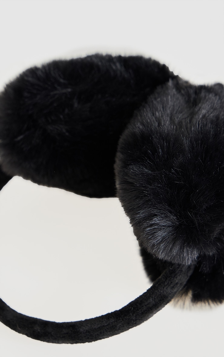 Black Faux Fur Heart Ear Muffs image 3
