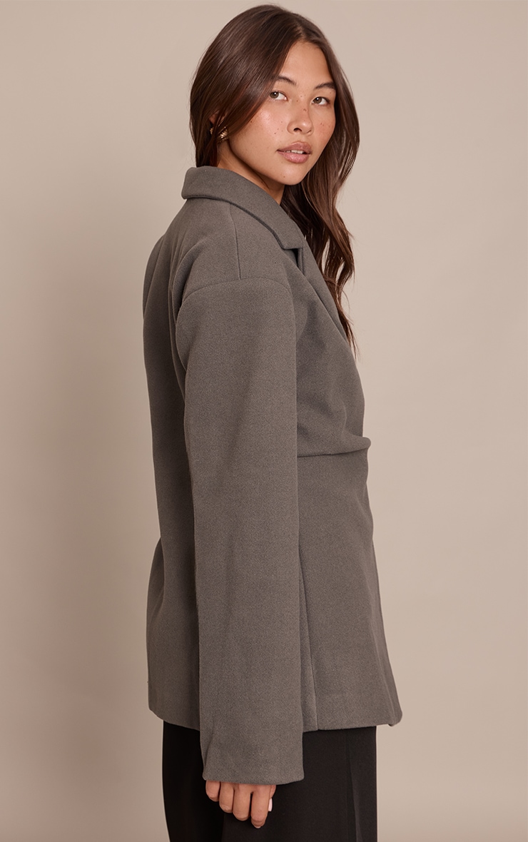 Charcoal Wool Look Cinched Blazer image 2