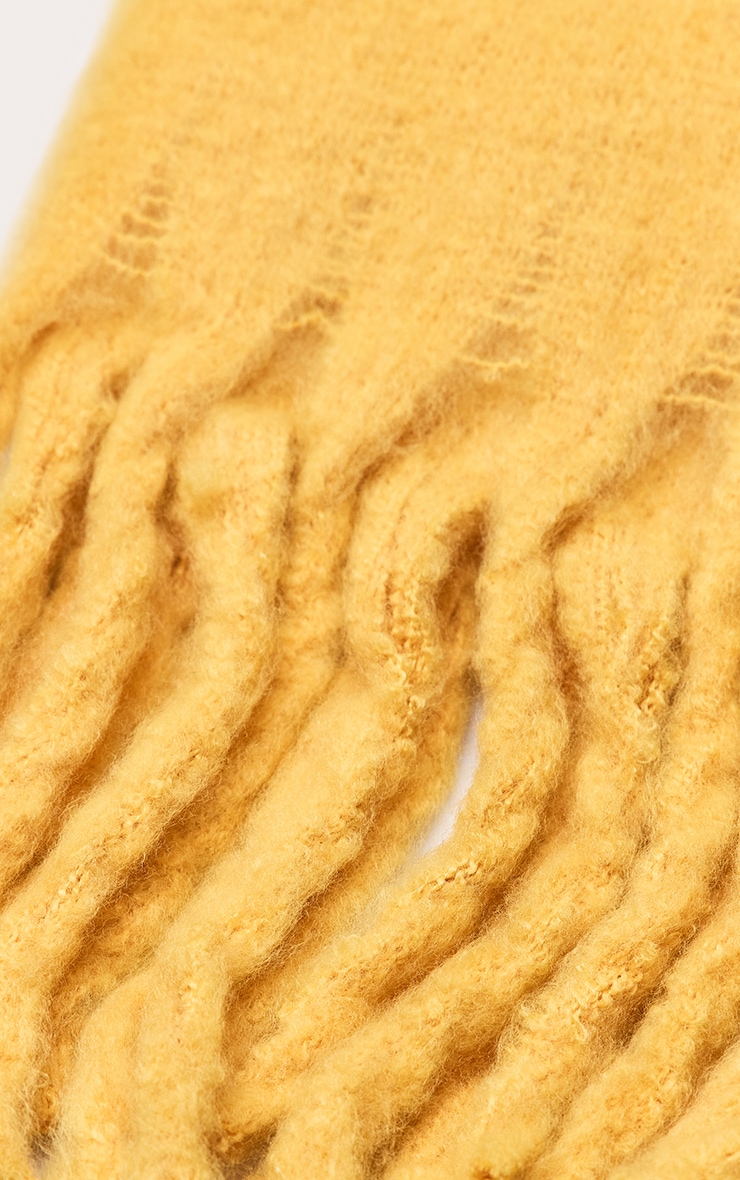 Mustard Brushed Knit Tassel Scarf image 3