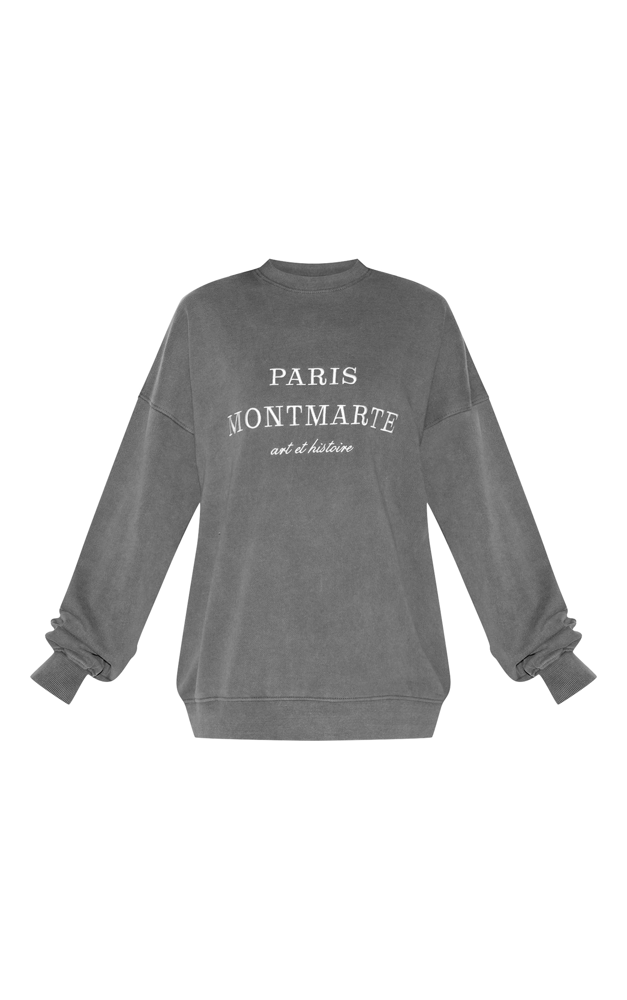 Charcoal Washed Paris Montmarte Print Oversized Sweatshirt image 5
